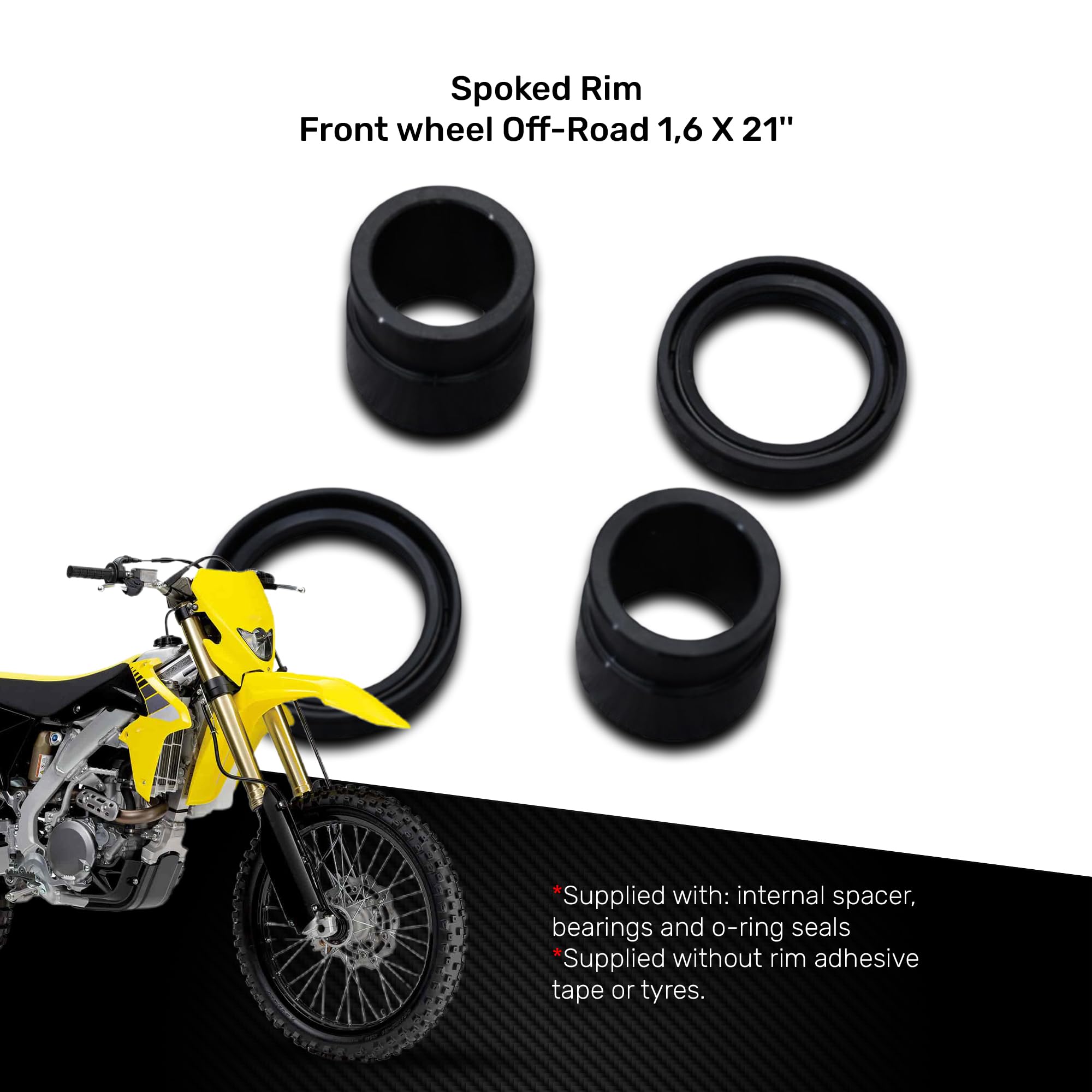 avdb -moto felga/kompletne koło przednie 1,6" x 21" kompatybilna z SUZUKI RMZ 250 RM-Z 2007-2022, RMZ 450 2007-2022, RMZ 450 X RMZ-X 2010-2017 Enduro (żółta)