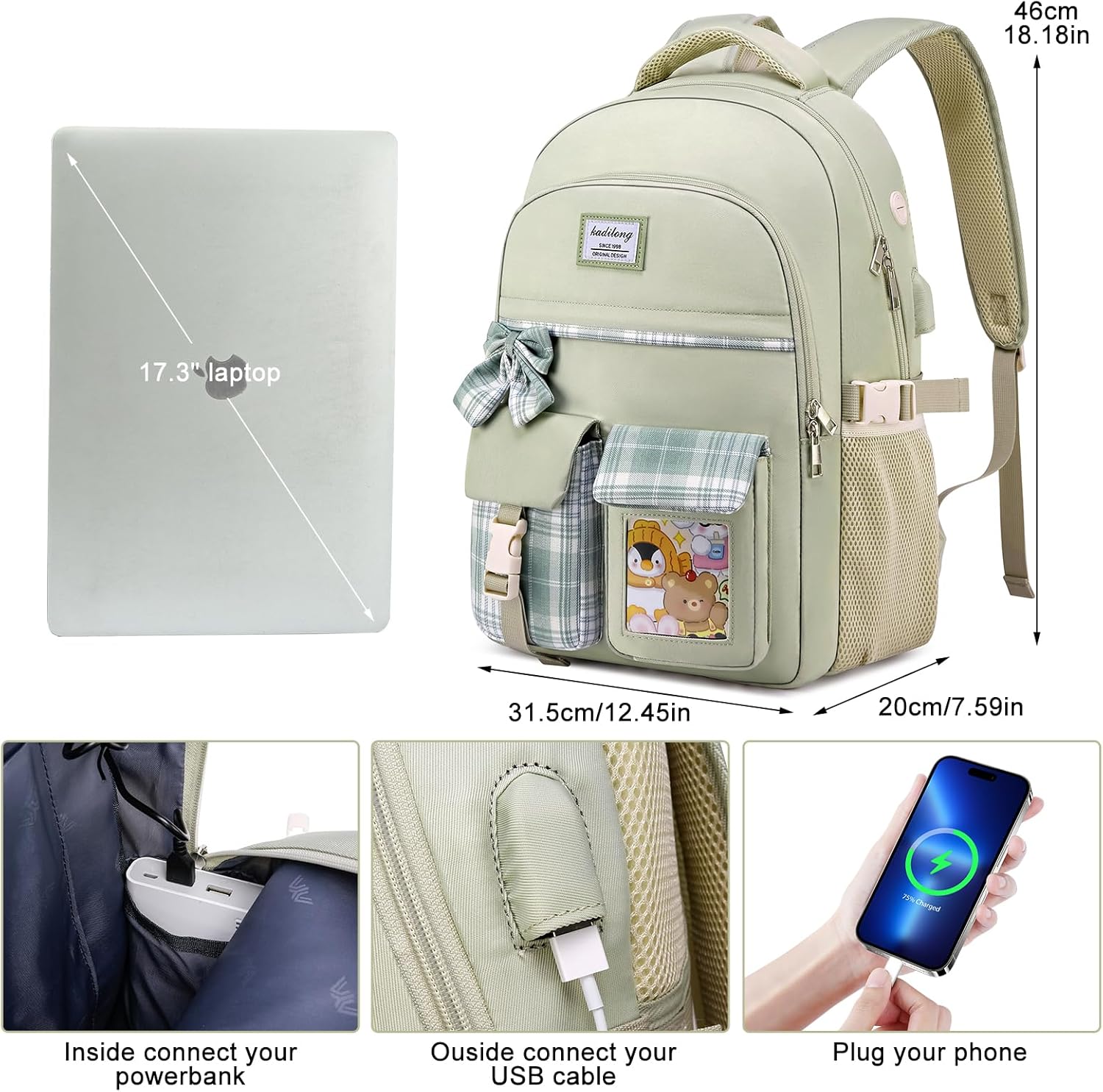 17.3 Inch School Backpack for Girls,Kids Bookbag for Middle High School,Laptop Backpack Women Mochila para Niñas