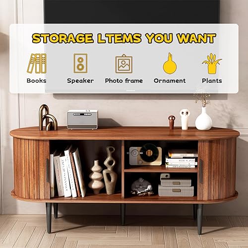 Miniatura 31 de Soporte de TV de 70 pulgadas con toma de corriente para sala de estar, consola multimedia con estación de carga, consola de TV con puerta corrediza