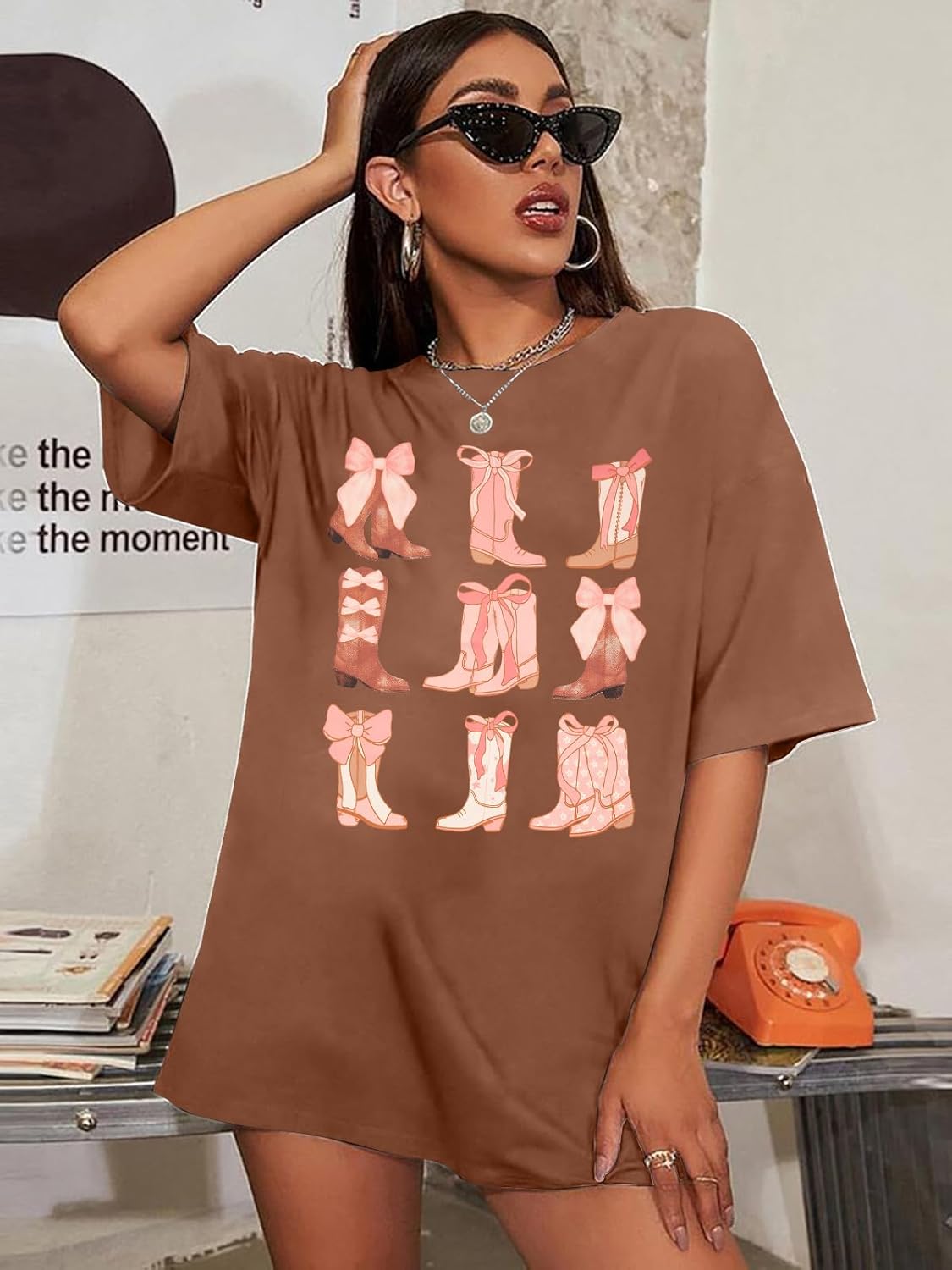 Oversized Western Cowgirl Shirts for Women Let's Go Girls Shirt Country Music Tee Hat Boots Short Sleeve Tops - Image 5