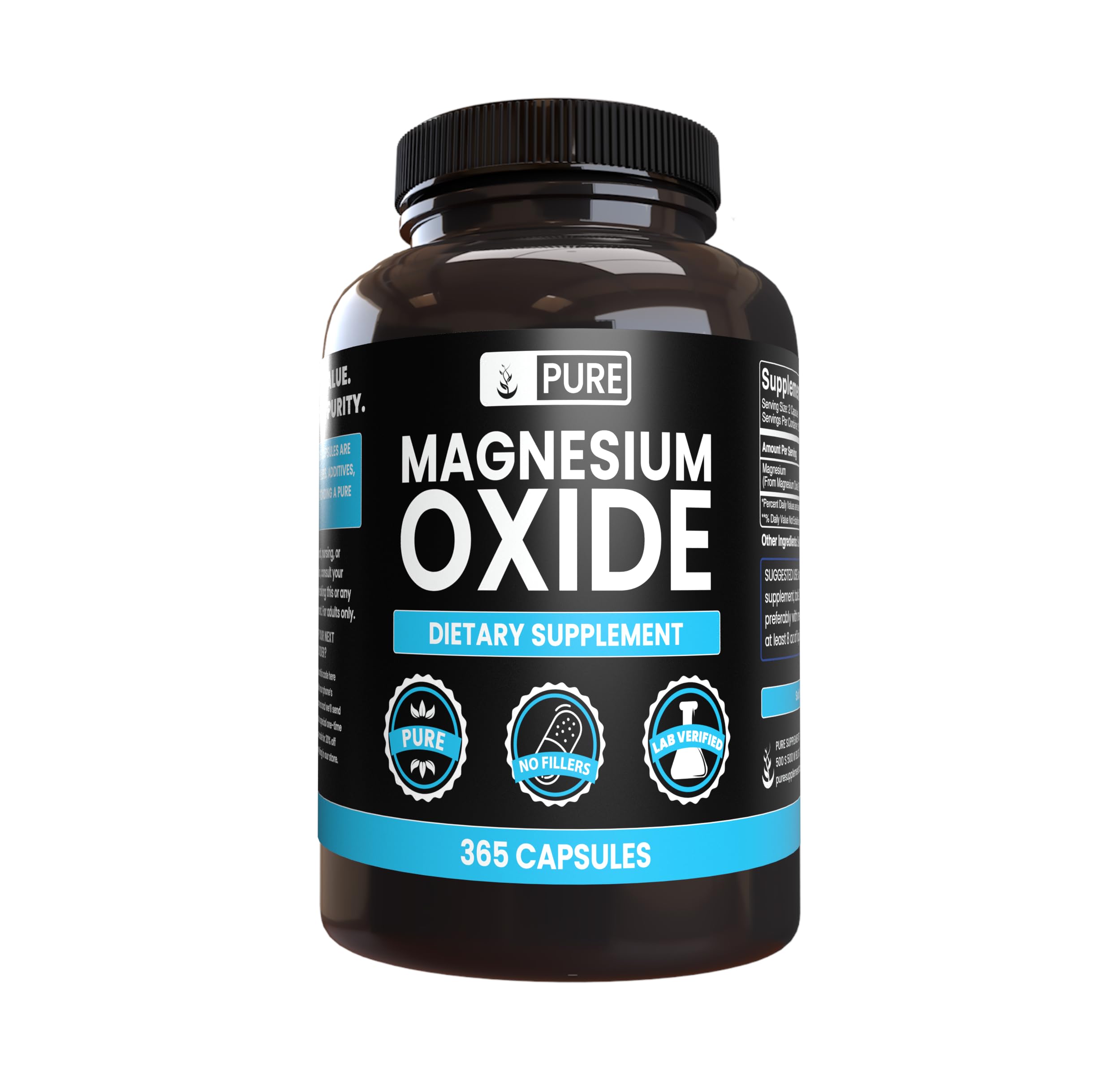 Pure Original Ingredients Magnesium Oxide No Magnesium Or Rice Fillers, Always Pure, Lab Verified (365 Capsules)