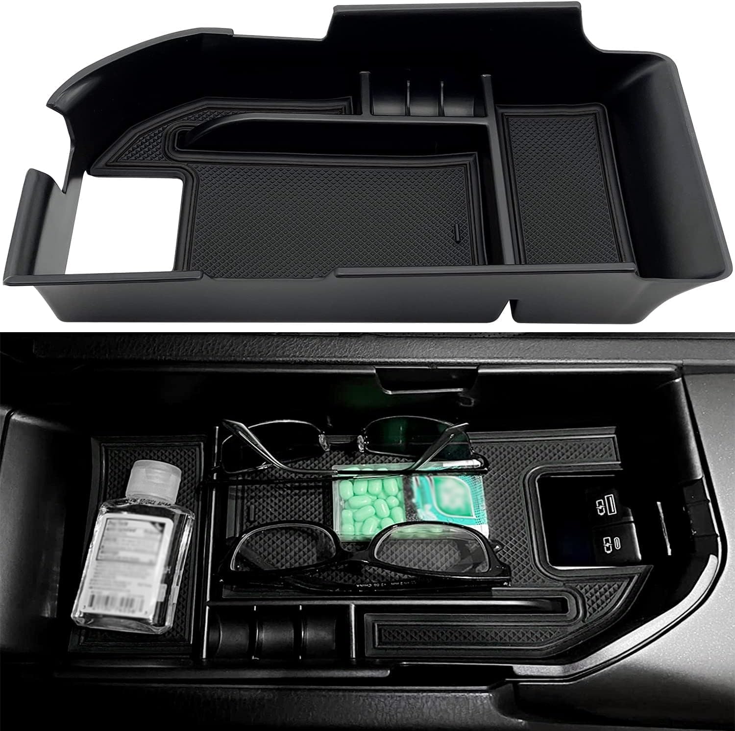 Compatible with Camry XLE or XSE 2018-2021 2022 2023 2024 & Camry LE SE 2020-2023 2024 Center Console Organizer Tray Accessories, Fit Dual USB Ports（not for 9th 2024 2025 Camry） (Black)