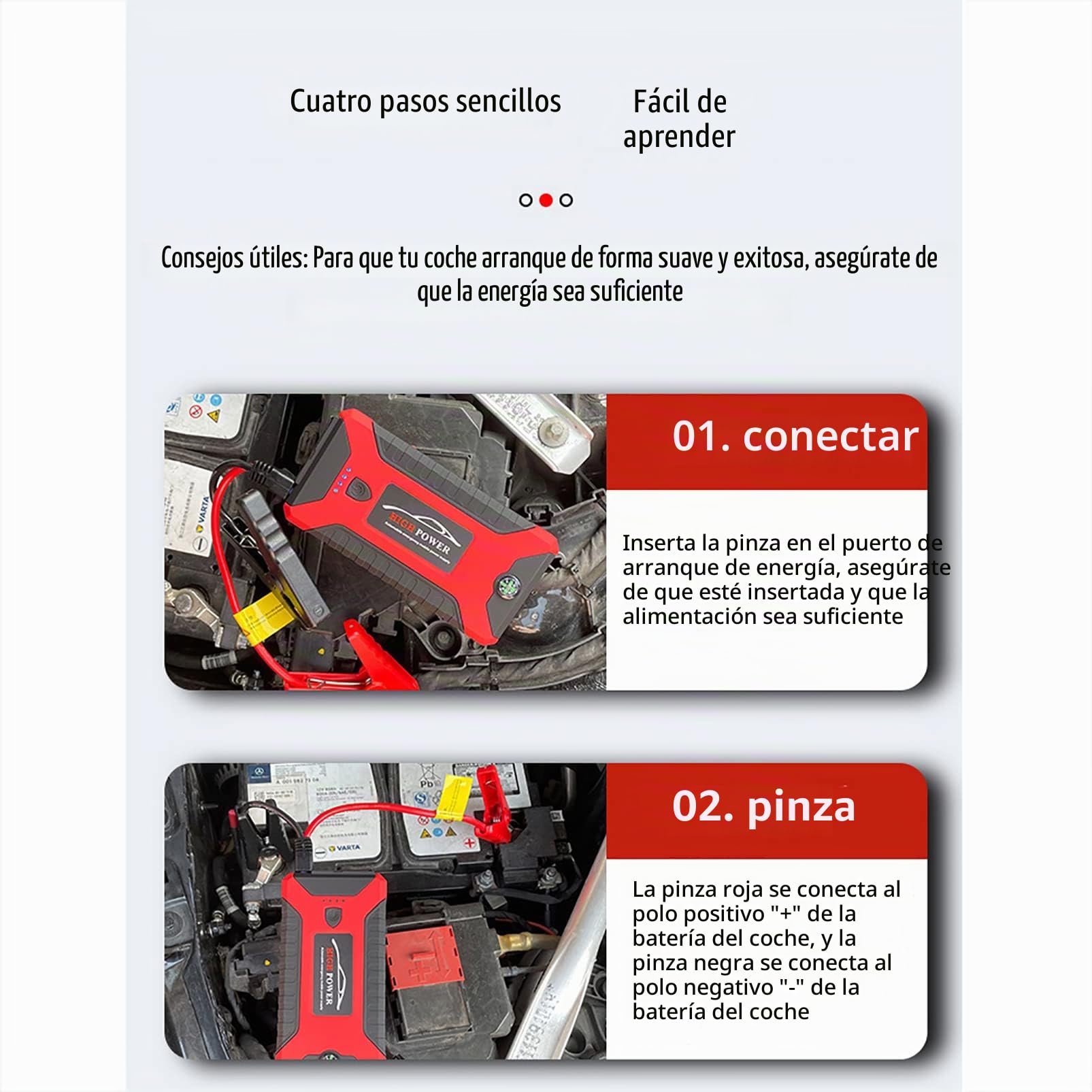 Arrancador de Batería de Coche, Portátil de Emergencia 12V Potenciador de Arranque Automático, Batería Externa, Cargador de Teléfono Móvil con Puerto USB
