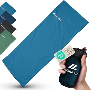NORDMUT® Sleeping bag ultralight made of microfiber or cotton - travel sleeping bag breathable [220 x 90 cm] small pack size and particularly soft incl. pillow compartment