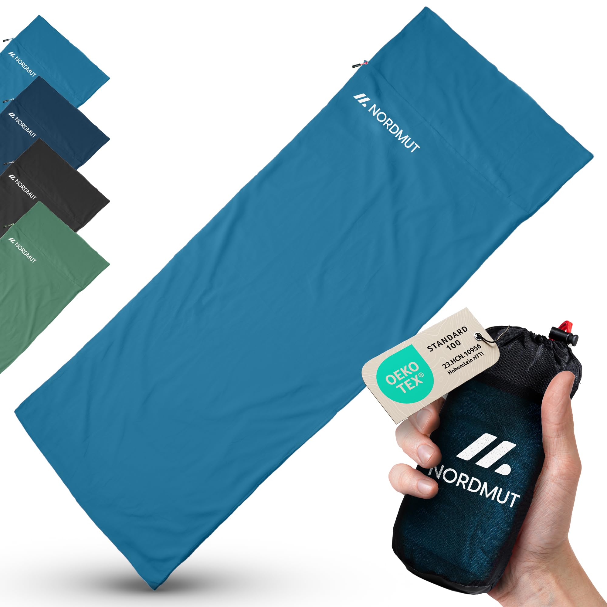 NORDMUT® Sleeping Bag Ultralight Microfibre or Cotton Travel Sleeping Bag Breathable Small Pack Size and Extra Soft Includes Pillow Compartment (Blue/Cotton)