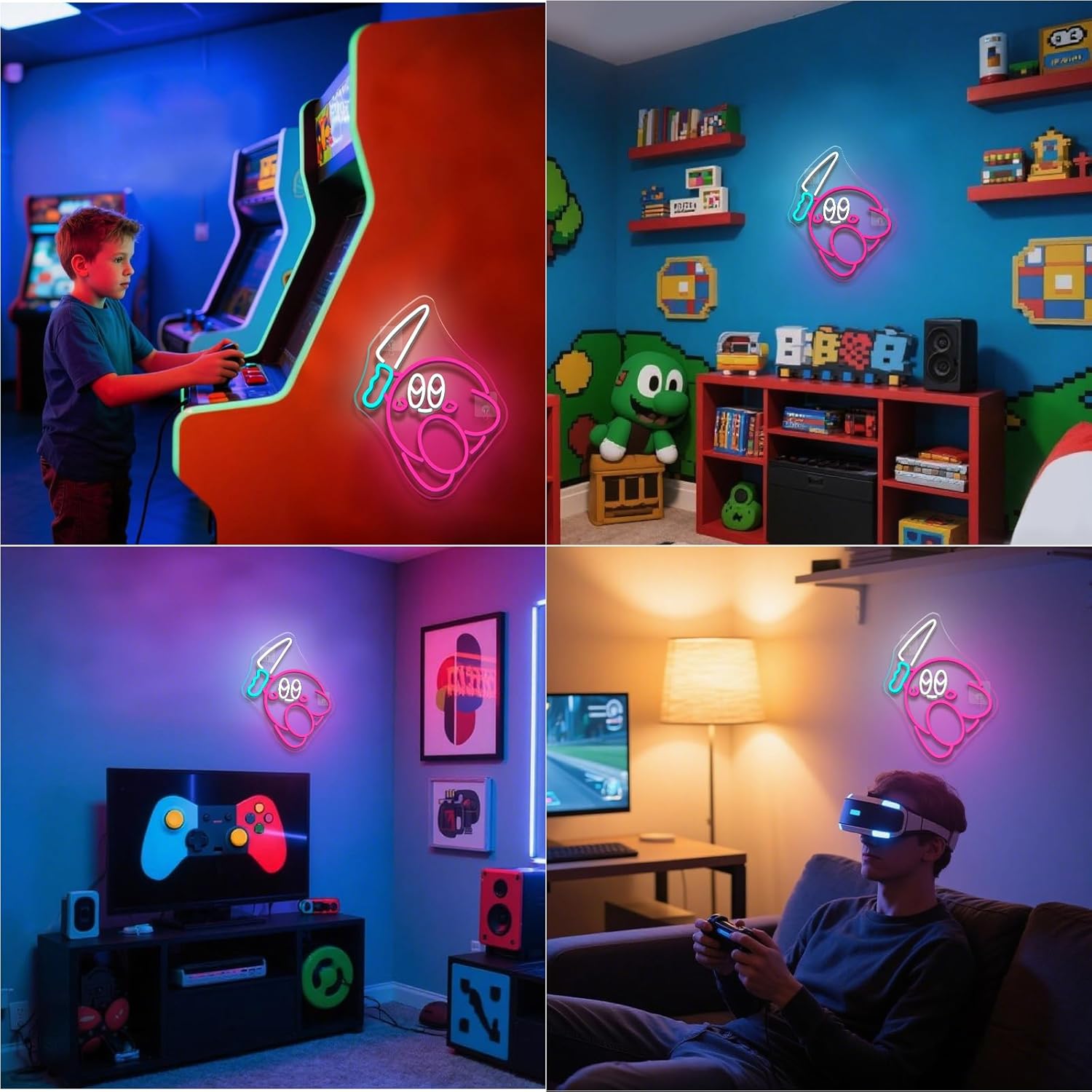 Kirbee Knife Neon Sign, LED USB Gaming Neon Light Sign for Boys Bedroom, Dimmable Cute Animal Led Signs for Wall Decor, Game Room Decoration, Gamer Fans Birthday Gifts - Image 8