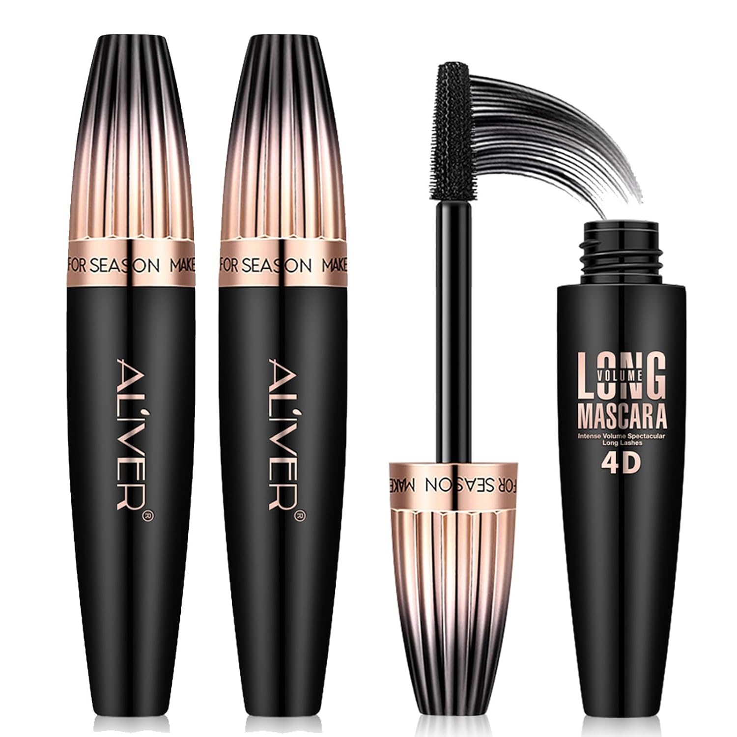 Black Mascara Waterproof, 2 Packs Mascara Volume and Length, 4D Silk Fiber Black, Long-Lasting Lengthening Voluminous, Feathery Soft Full Amazing Lashes