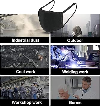5 Pack Face Covering, Mouth Covering Unisex Black Dust Cotton, Washable Reusable Cotton Fabric Dust CoveringUS in Stock(Black)