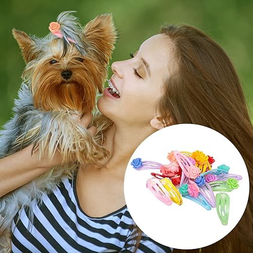 Miniatura 8 de 22 lazos para perros, 11 pares de lazos para el pelo de perro Yorkie con bandas de goma y perlas de diamantes de imitación y tela de encaje hecha a