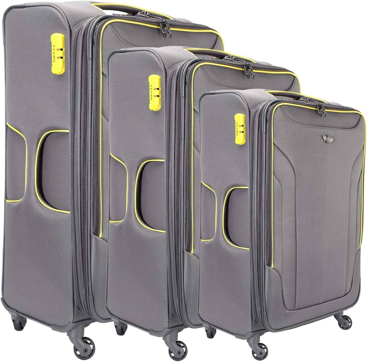 Texas USA - Exclusive Range of Imported Soft Luggage Trolley Bag - Set of 3 (20"+24"+28")- Grey - Cabin Cum - Check-in Baggage