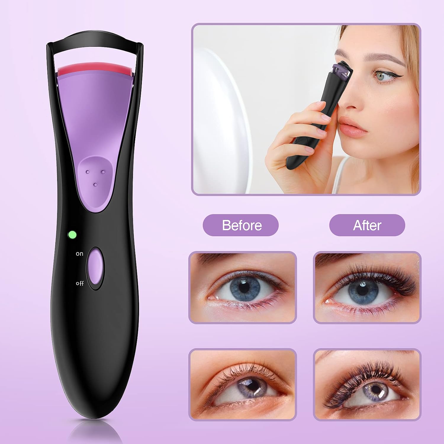 Heated Eyelash Curler, Electric Lash Curler with Silicone Pads for Long Lasting, Fast Heating : Beauty & Personal Care