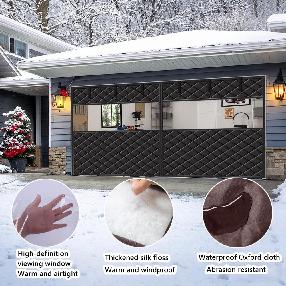 Winters Garage Door Screen Magnetic Thermal Insulated Door Curtain 183x183cm 274x213cm 229x229cm Thermal Garage Door Cover Weatherproof(Czarny,W274xH213cm)