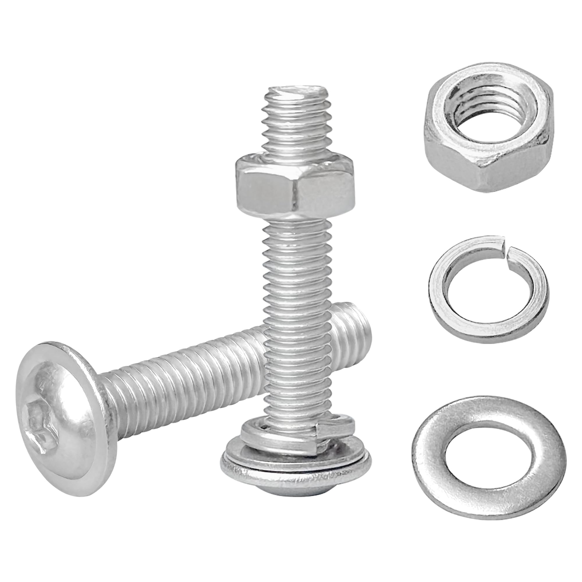 10 Sets of Stainless Steel Nut and Bolt Combination Kit – Hex Socket Cap Bolts with Nuts and Washers (M6 × 30mm)