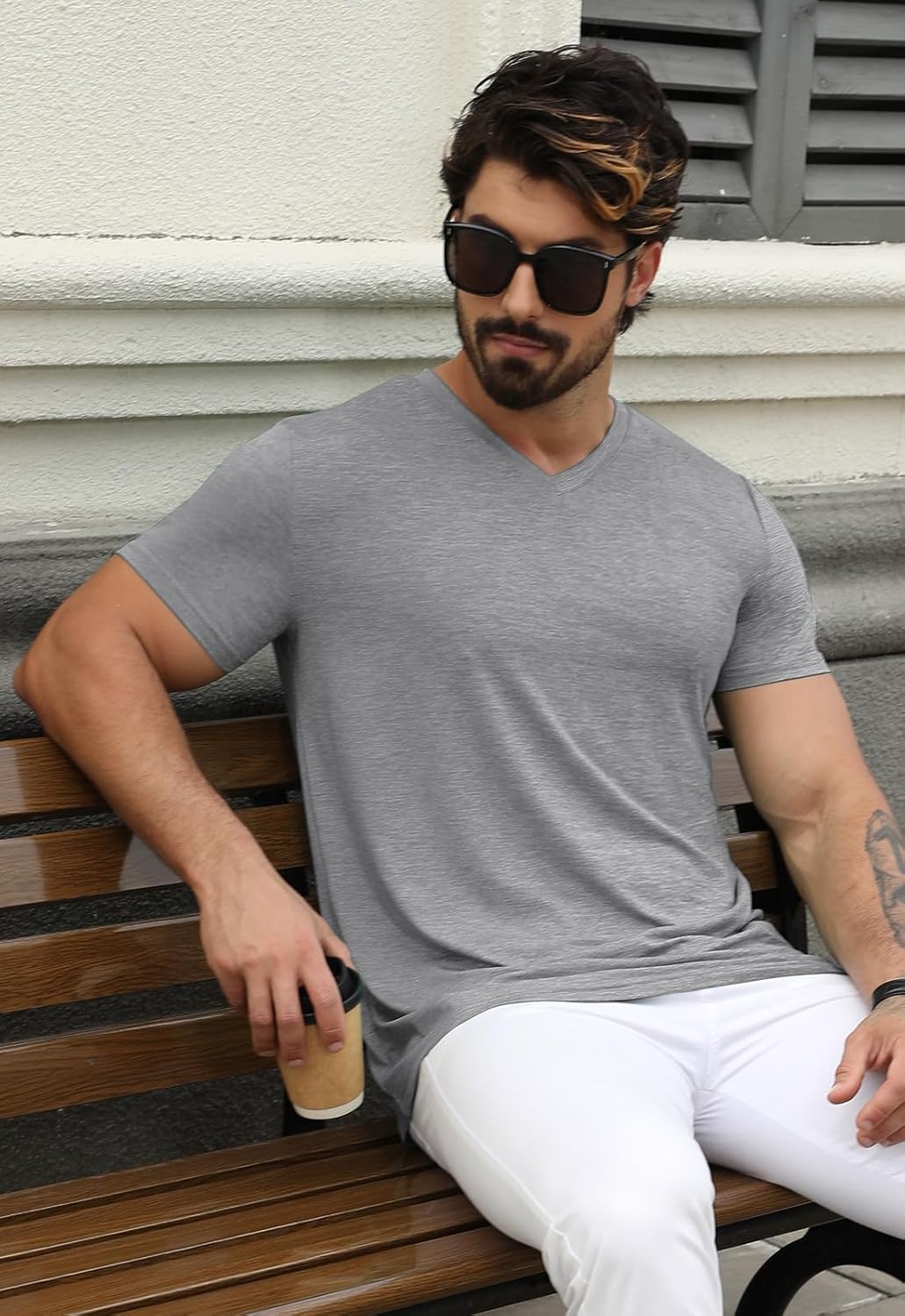 KESIHAN Men's T Shirts V Neck 2 Pack Tees Breathable Everyday Essential Casual Tops - Image 6