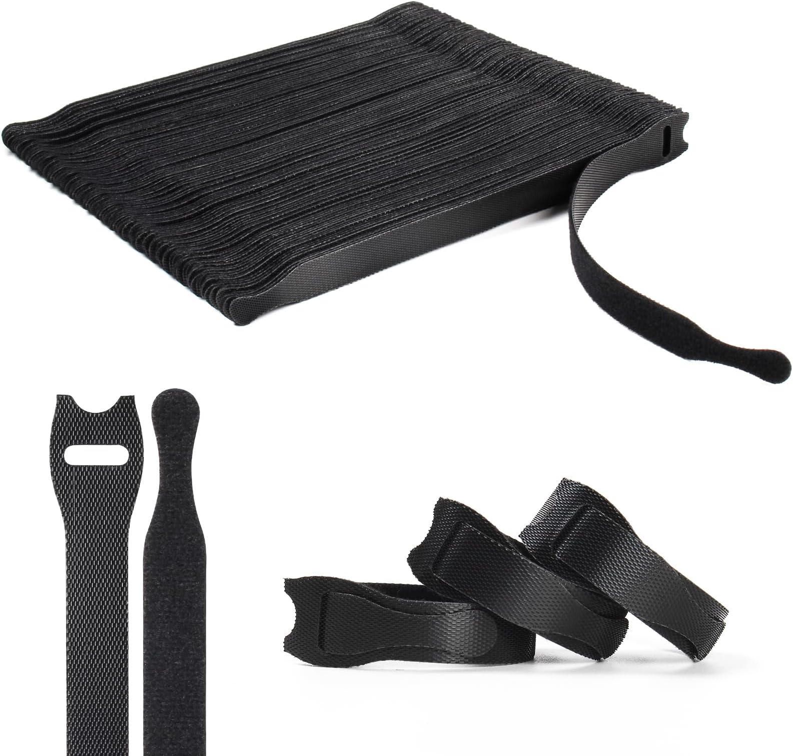 50-Pack Reusable Cable Ties – Hook & Loop Straps For Wires, Cords & Organization (Black/White)