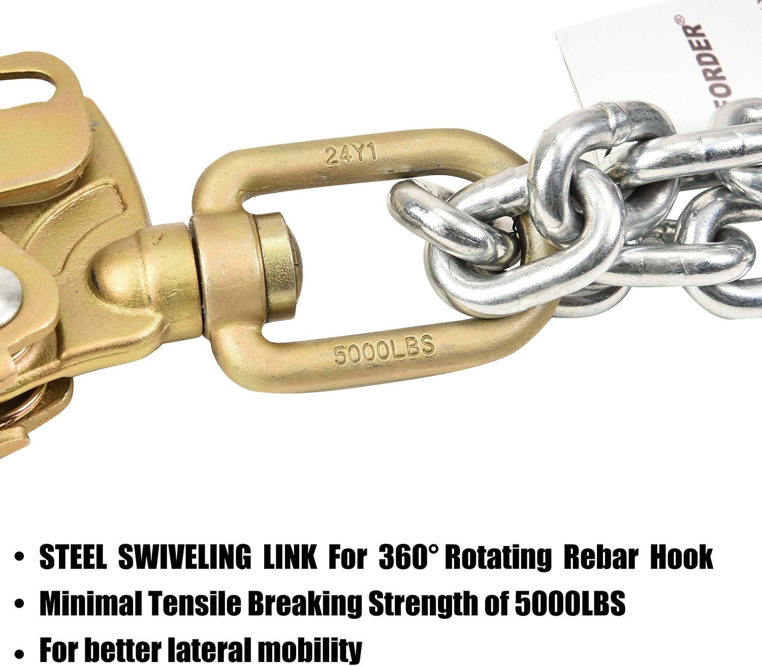 Rebar Positioning Chain Assembly with Swivel Double Self-Locking Snap Hooks Construction Positioning Chains ANSI/OSHA Compliant
