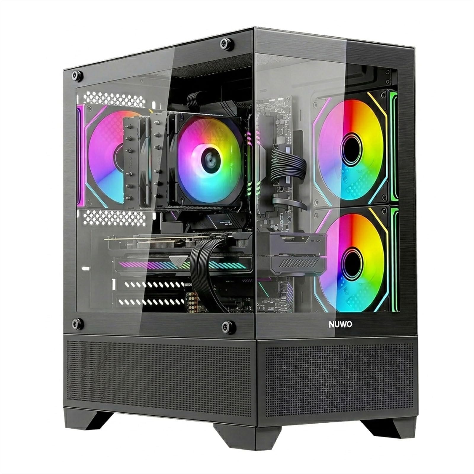 Flow FK100 Case PC Gaming Micro-ATX Mini Tower | 3 ARGB 120mm Fans | Front and Side Panel in Panoramic Glass | Black