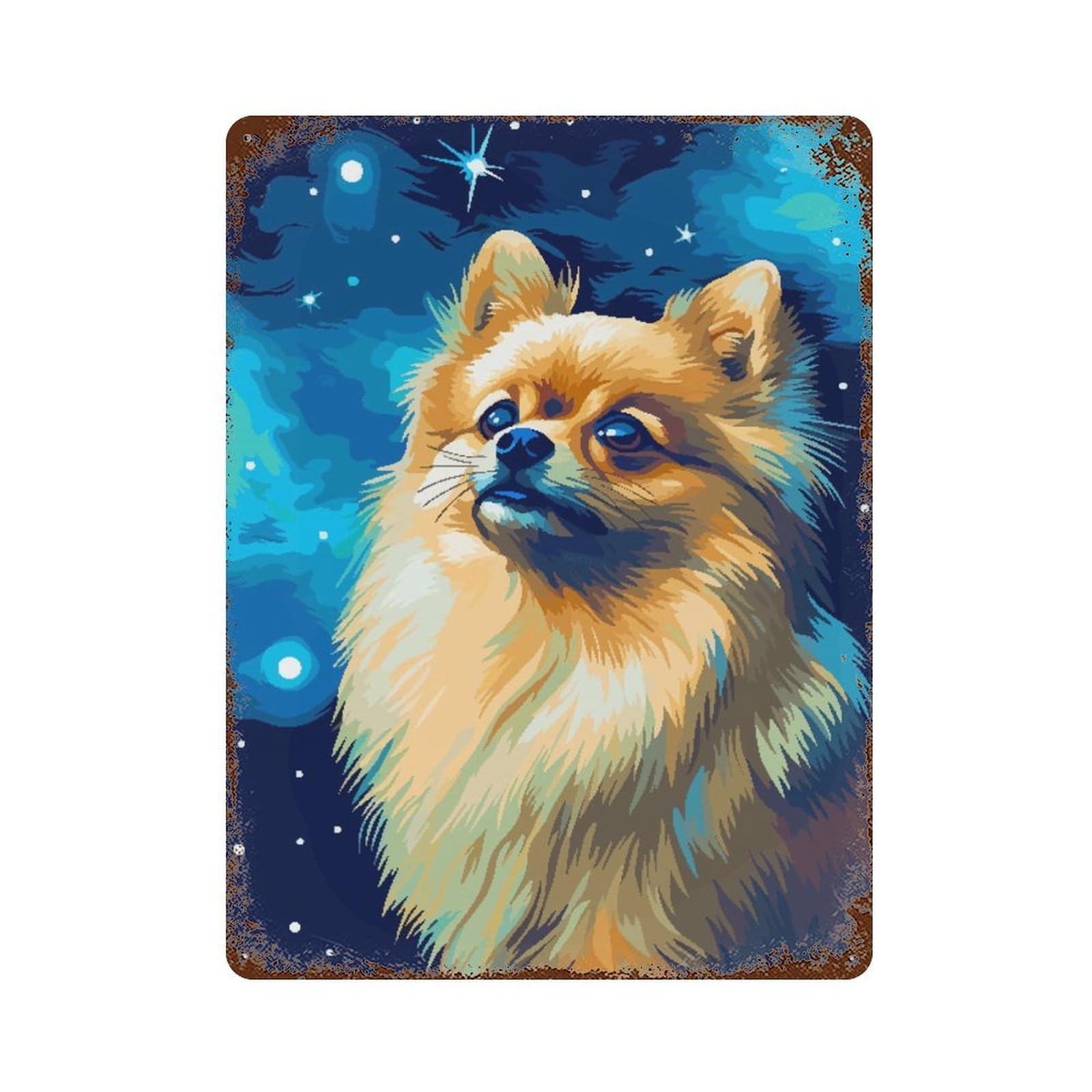 Vintage Rust Metal Sign with Pomeranian Stars Pixel Art Design 15.7"x11.8", for Garage, Bar And Workshop Decor, Retro Wall Decor