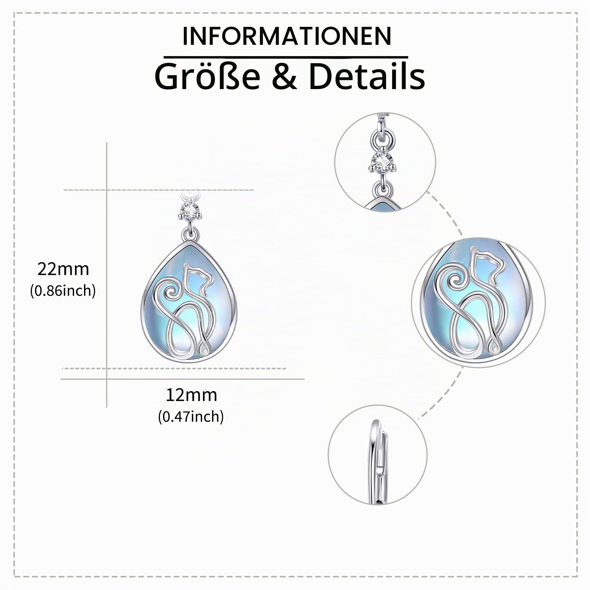 Sterling Silber Katze Mondstein Ohrringe - Schmuck Geschenke für Frauen und Mädchen Katzenliebhaber