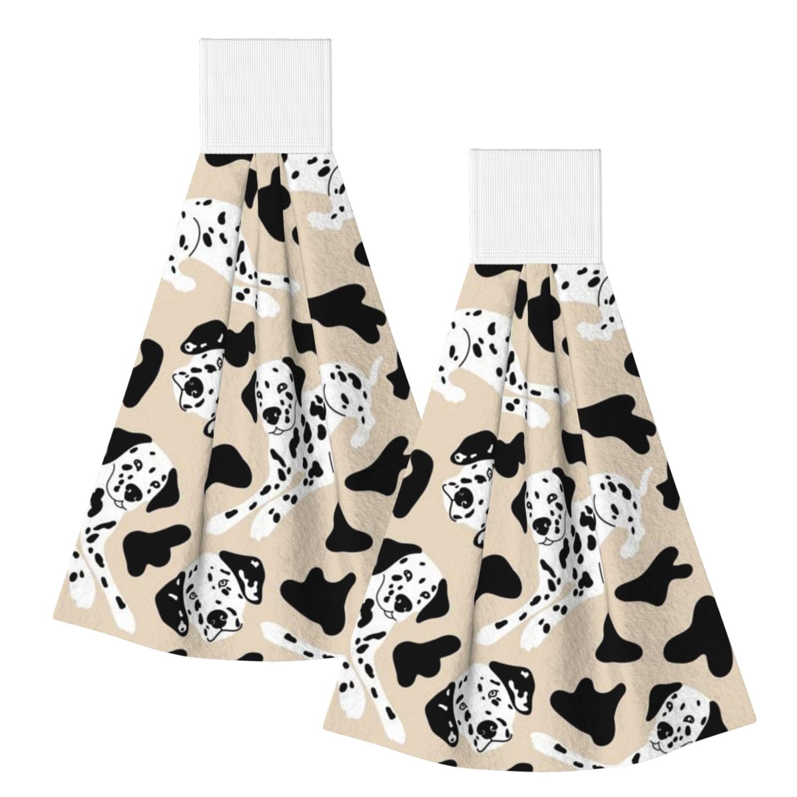 DOPKLNA Cute Dalmatian, 2 Pcs Hanging Coral Fiber Hand Towels for Bathroom, Absorbent Kitchen Towels