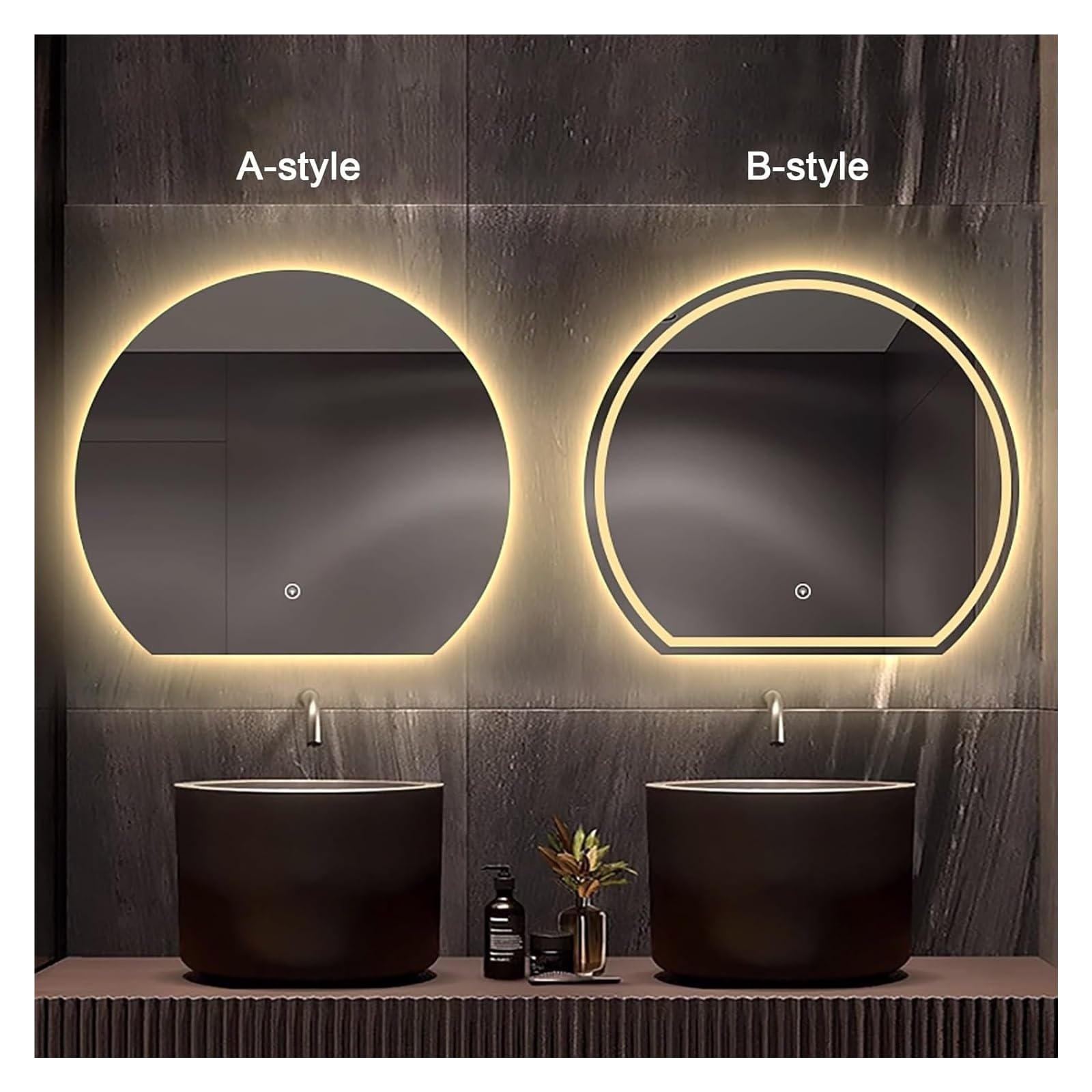 Lusterko kosmetyczne, Lustro łazienkowe z przełącznikiem dotykowym ścienne podświetleniem LED, regulacja jasności w 3 kolorach(With Defogging B,70x63cm)