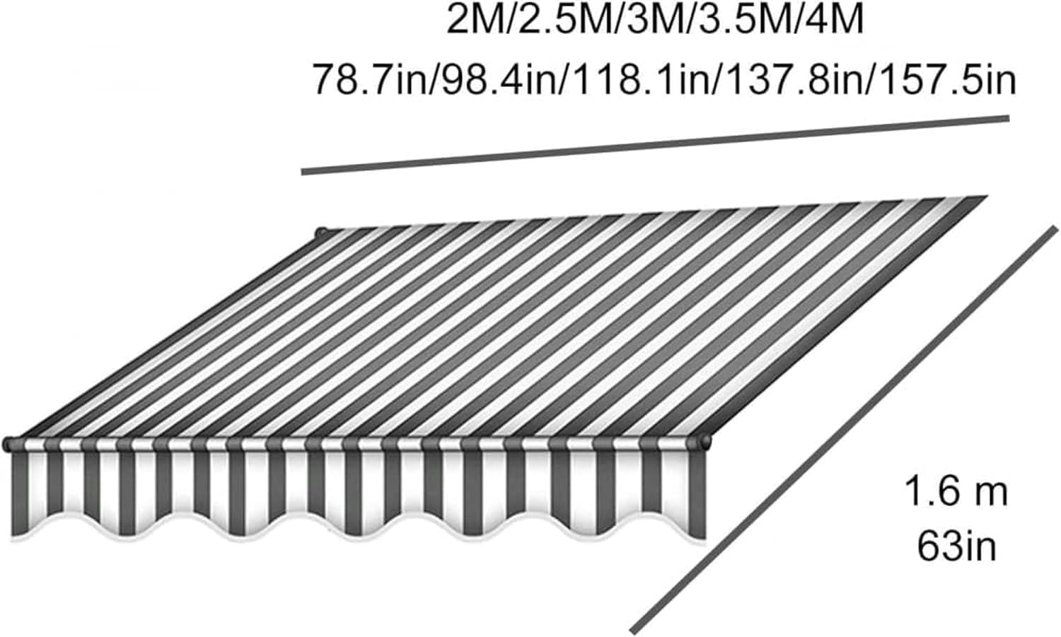 AMNOOL Warning Spare Parts Fabric, Retractile Awning Patio Replacement Canvas Shadow Ward, 3.5m/137.8in, Gray+white