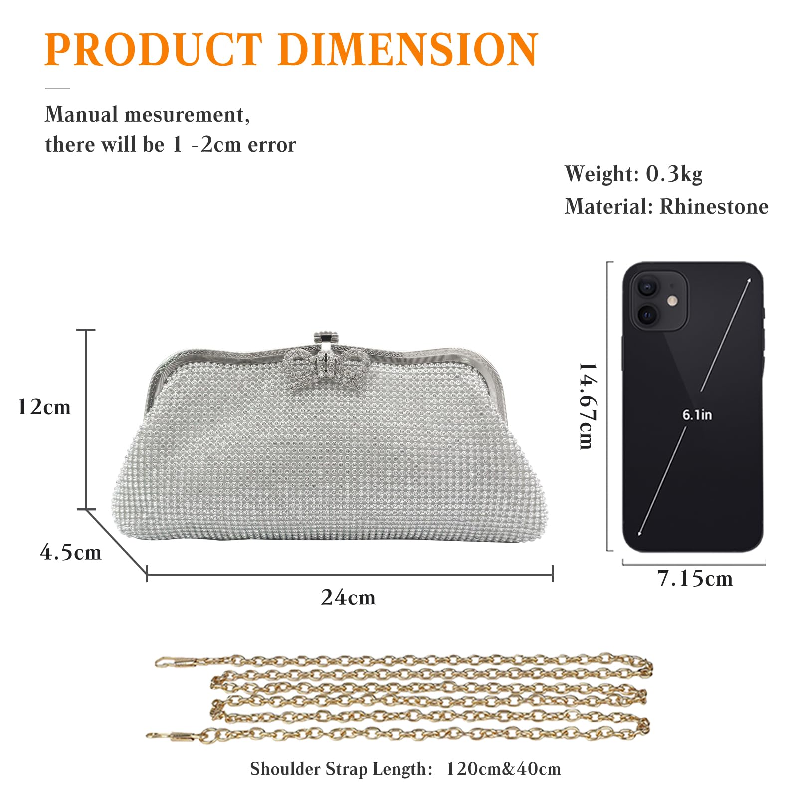 CORIOS Borsetta da Sera da Donna Borsa Scintillante Strass Clutch Pochette Piccolo con Catena Formale Borsa a Spalla Elegante Cocktail Festa Cerimonia Ballo Borsa a Tracolla