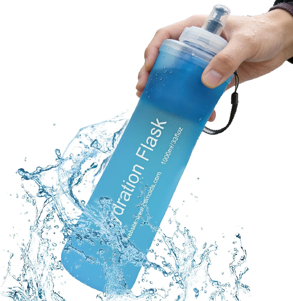 AXEN Collapsible Water Bottle with Filter for Hiking Travel, 1000ml Blue | Foldable Design, Lightweight Portable Filtered Water Bottle, Soft Hydration Flask for Trail Hiking Running Outdoors