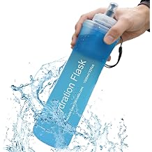 AXEN Collapsible Water Bottle with Filter for Hiking Travel, 1000ml Blue