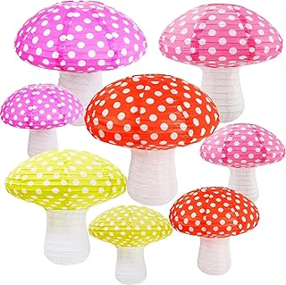 6 Pcs Mushroom Paper Lanterns Mushroom Hanging Paper Lanterns 3 Size Paper Lantern Bedroom for Alice in Wonderland Themed ...