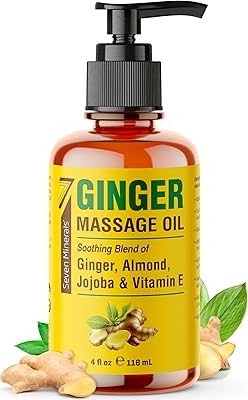 Seven Minerals Ginger Massage Oil for Lymphatic Drainage Massage Therapy - 4 oz - Warming and Ultra Relaxing - Therapeutic Grade Essential Oils Soothes Tired Muscles & Relaxes Mind and Body