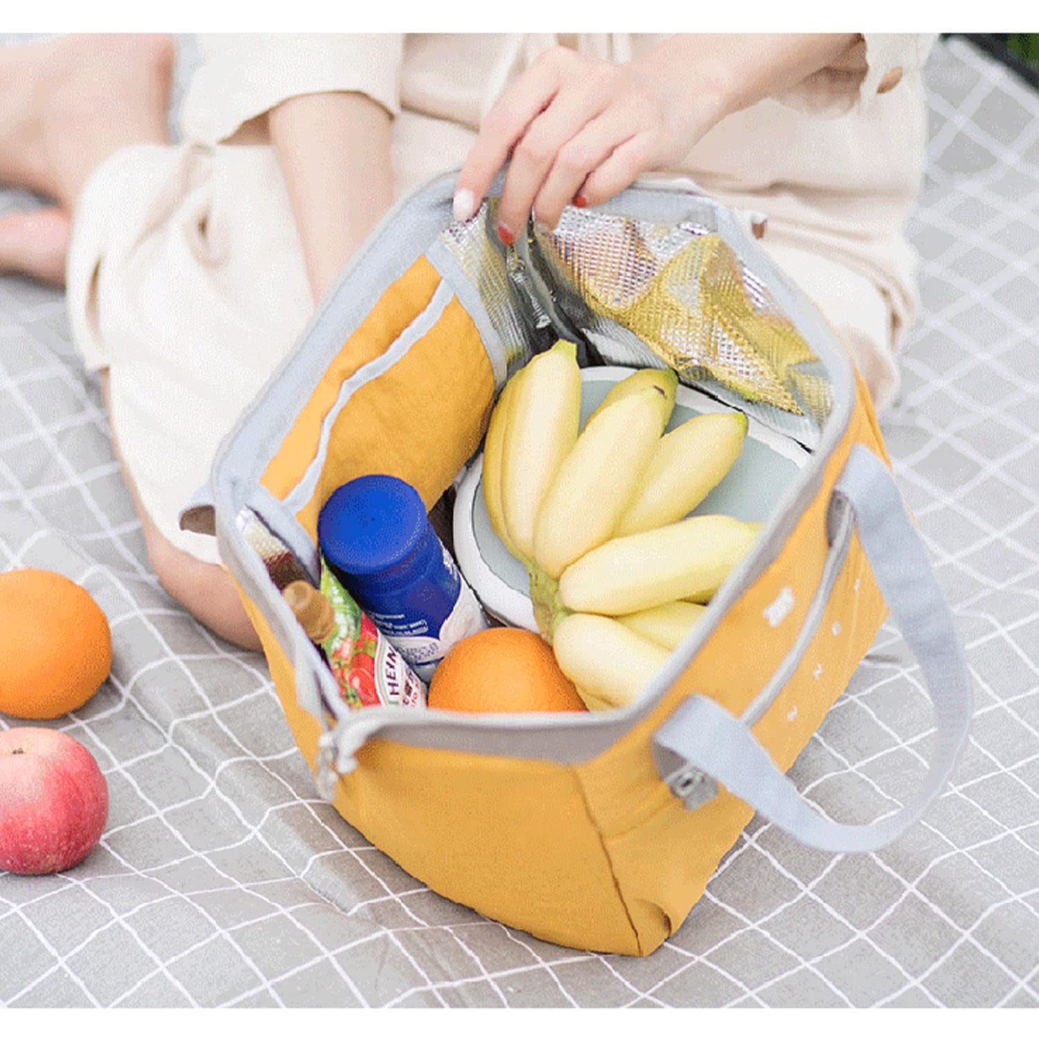 Fiambrera Portátil con Aislamiento Térmico Bolsa Enfriadora Contenedor de Almuerzo Bolsas de Almacenamiento de Alimentos Escolares, 2 Paquetes