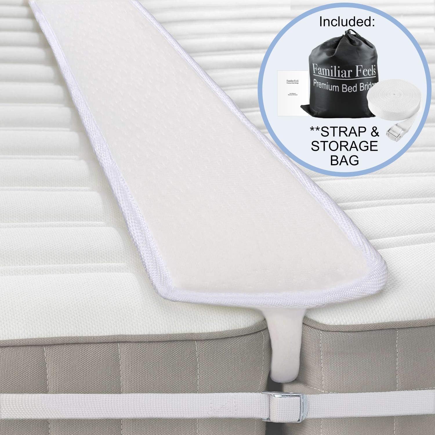 Bed Bridge Twin Bed Connector Kit, Twin to King Converter with Bed Strap - Easily Create a King Bed, Use as Split King Bed Gap Filler, King Maker or Mattress Connector - Great Guest Room Accessories