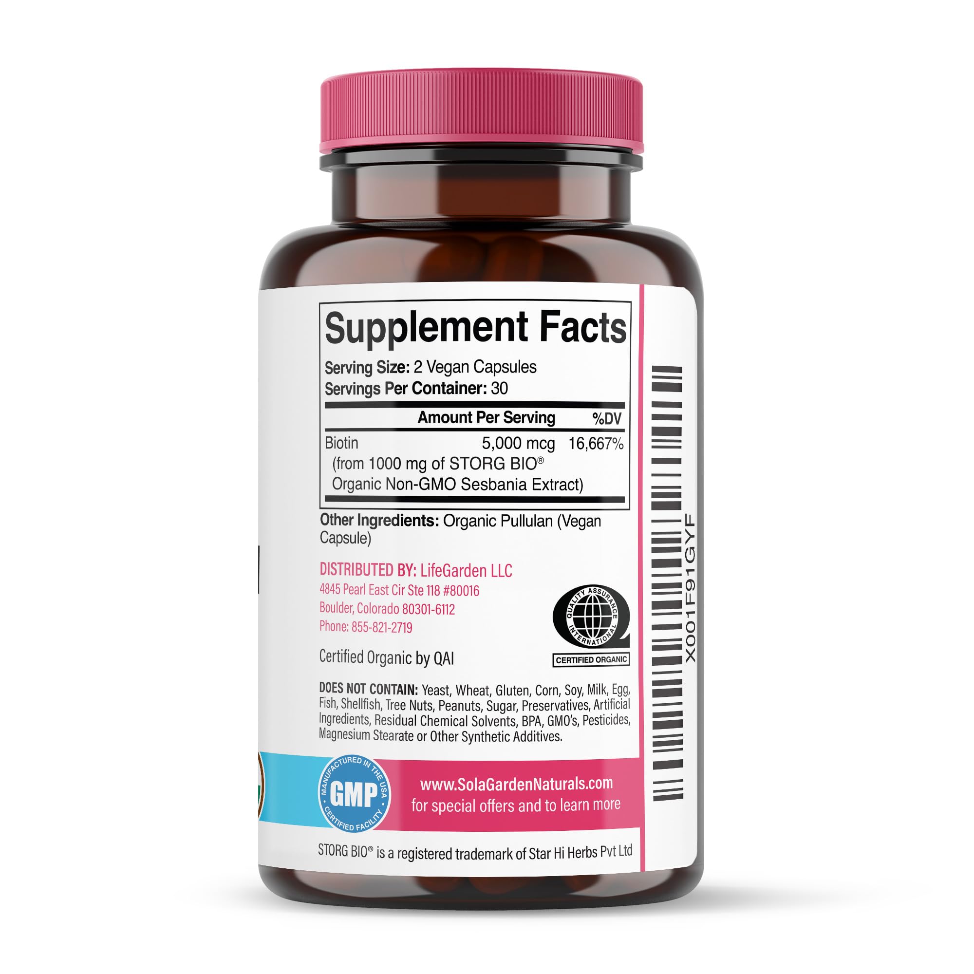 USDA Organic Whole Food Biotin Supplement, Made with Plant-Based Biotin from Sesbania Agati Trees, by SolaGarden Naturals, 60 Non-GMO Vegan Capsules, Supports Hair, Skin, and Nails, Made in USA — Amazon image 9
