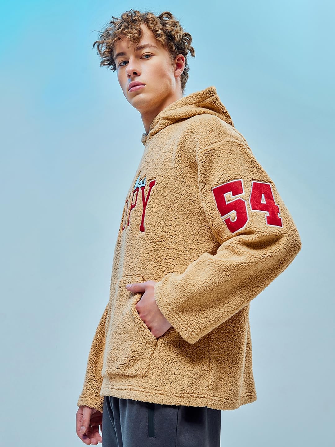Bewakoof Męski sweter z kapturem Typografia, Oversize_596782_Brown_S