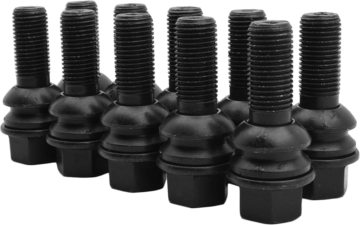 10 Pc Black Lug Bolts 37mm OEM Shank Length 14x1.5 Threads R14 Ball Seat Works