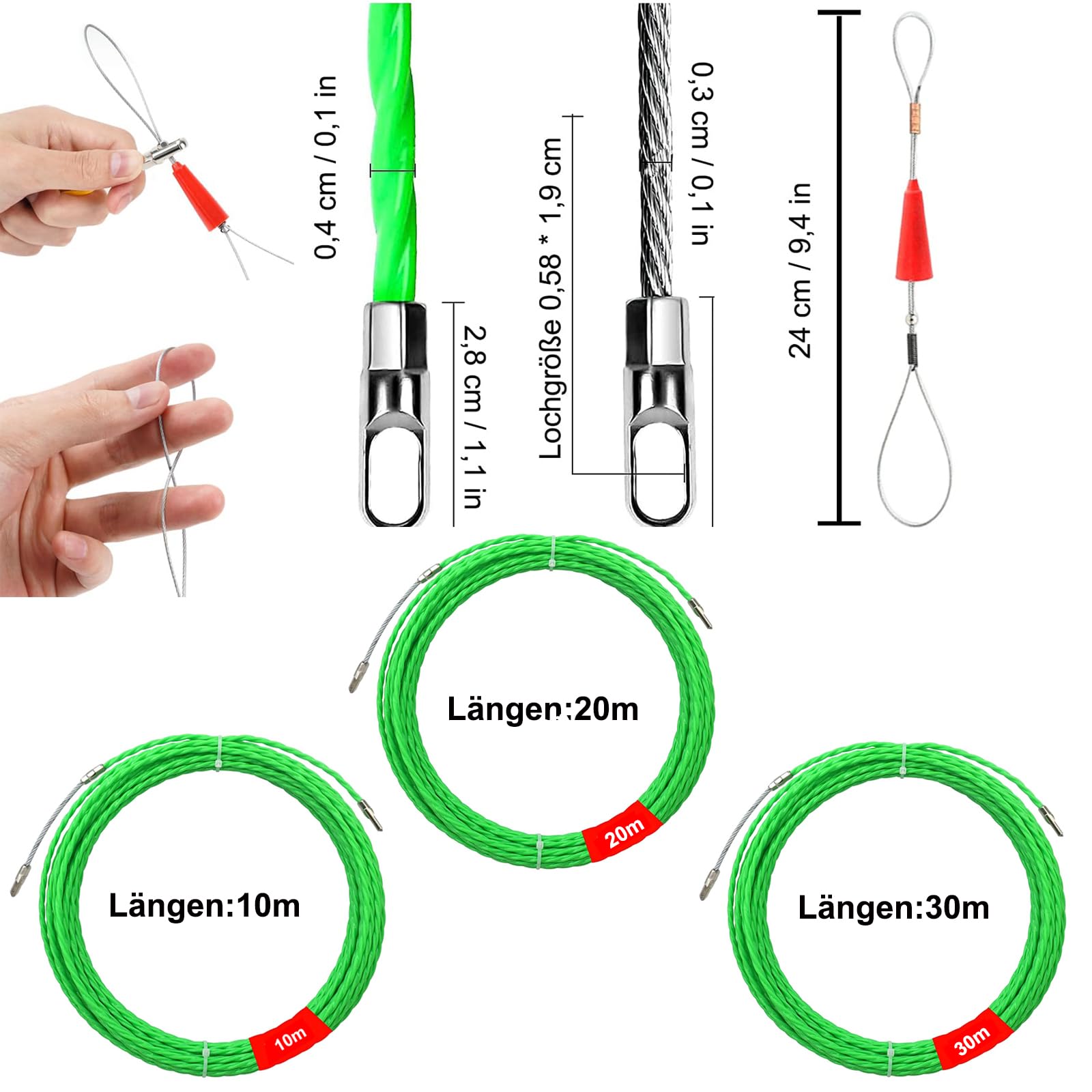 Sonda Elettricista, 10m Sonda Tiracavi, 4 mm Diametro Sonda Passacavi Professionale, Estrattore Cavi Per Cavi Elettricista, Sonda Tiracavi di Poliestere, per la Posa di Cavi di Condotti Vuoti