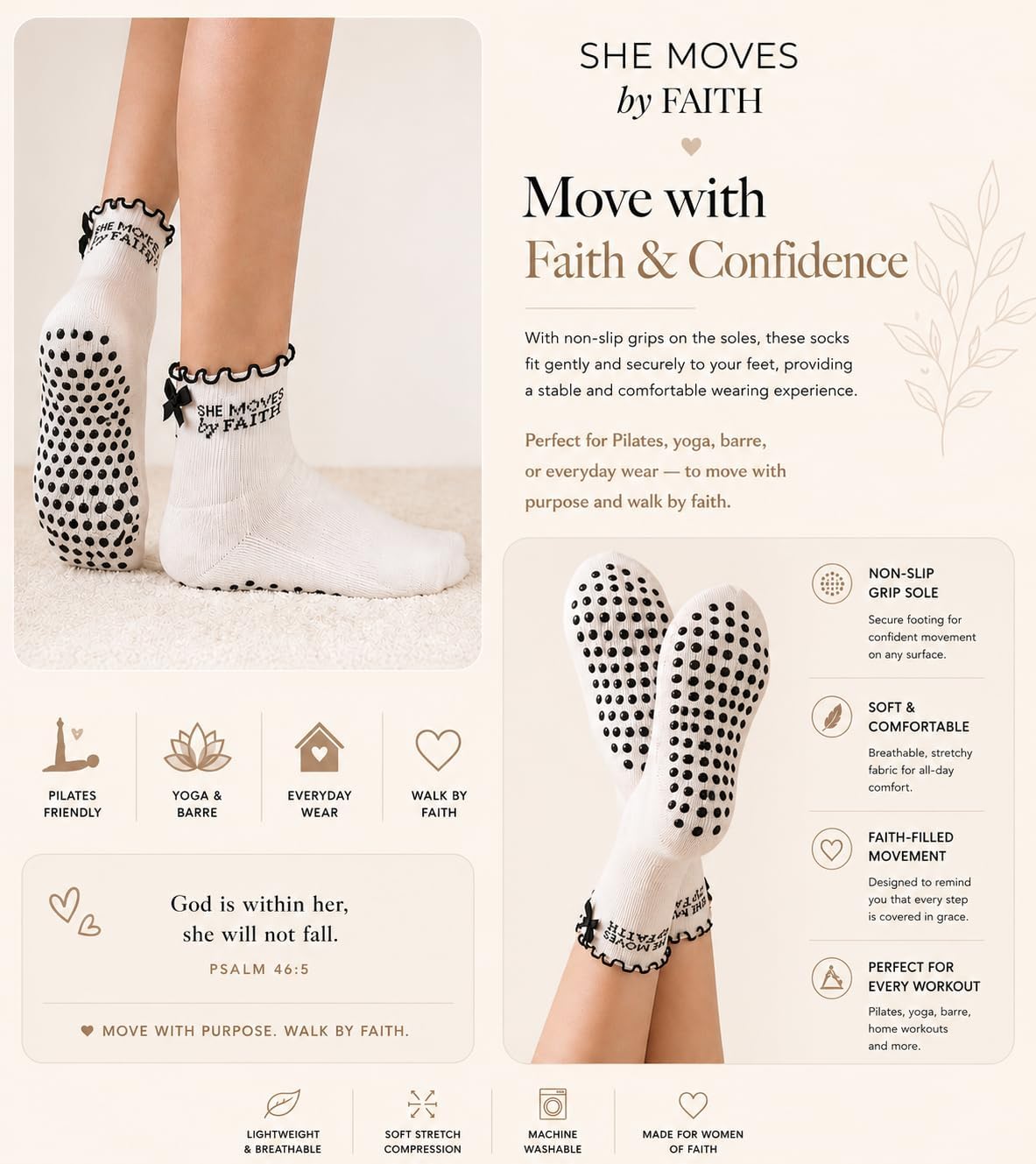 Women’s Non-Slip Grip Pilates Socks - White/Black