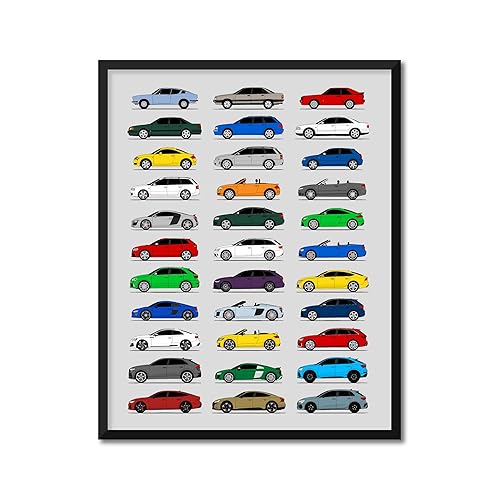 Miniatura 1 de Custom Car Posters Handmade Poster compatible with Audi (Side Profile) Print Wall Art Handmade Decor of the Best of Audi Generations History - Multi
