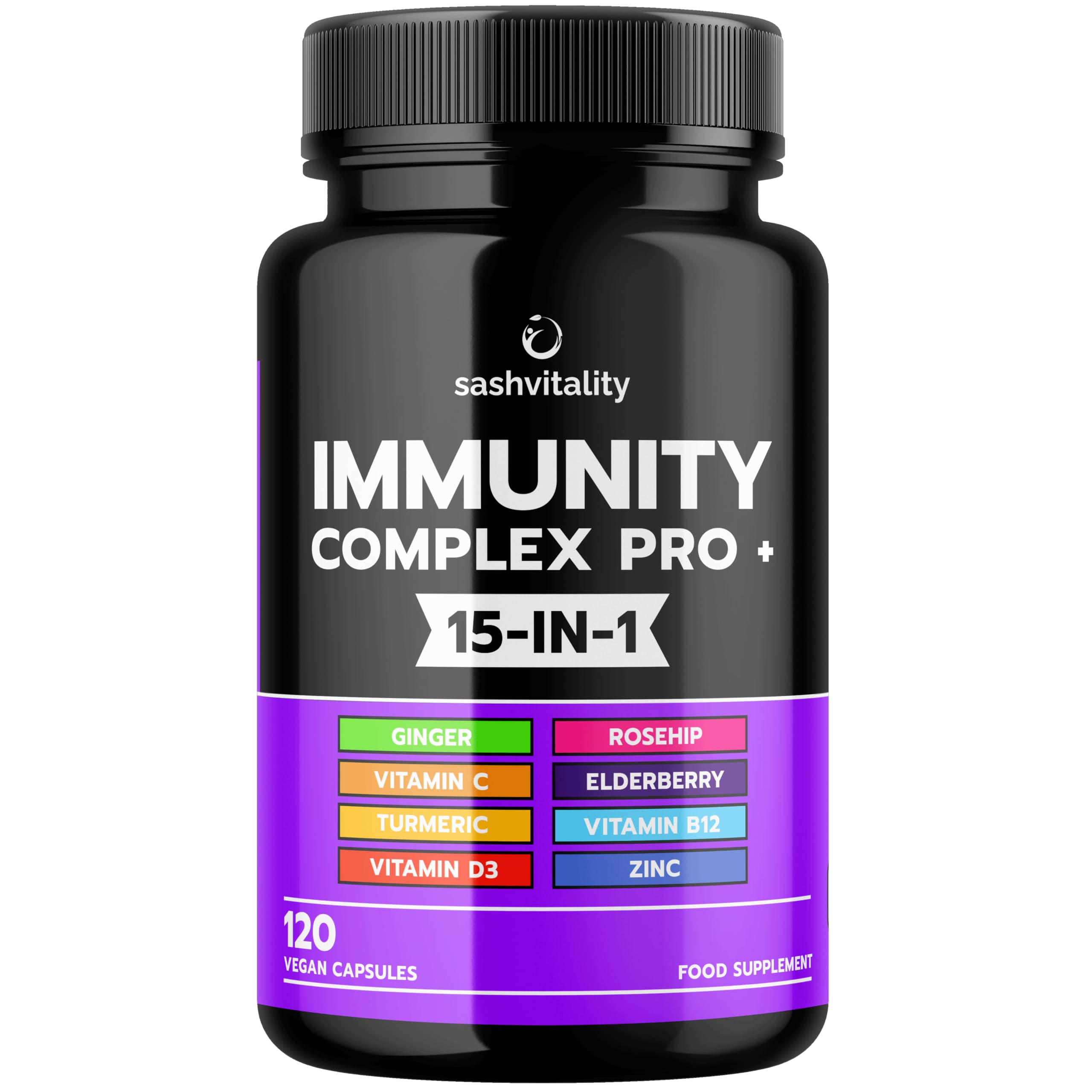 Immune Booster – Immune System Support Supplement with Vitamin D3-120 Capsules - Zinc, Elderberry, Iron, B12, C, Turmeric, Selenium, Garlic, Probiotics & More – Vegan Multivitamin Complex