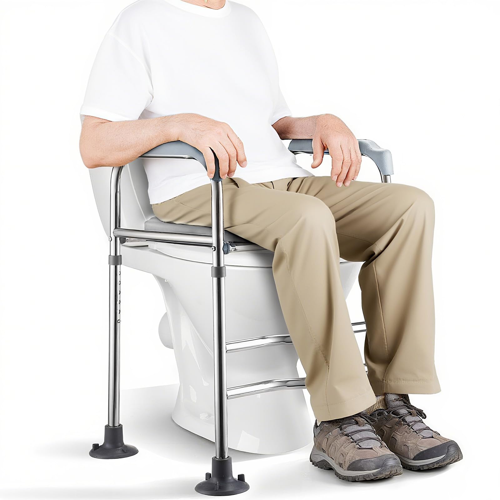 Rialzo WC con Braccioli Regolabili, Portata Fino A 170 kg | Altezza Regolabile, Supporto Per Alzarsi, Ideale Per Adulti E Anziani, Seduta Stabile E Confortevole