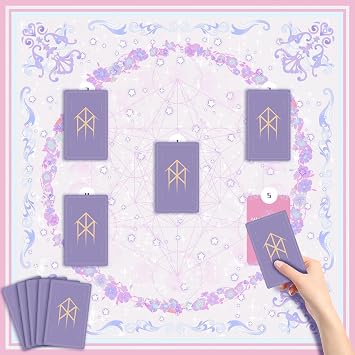 Tarot Cloth, Velvet Table Card Reading Cloth, Pink Flowers Printed Altar Tablecloth, Tarot Pendulum Mat for Spread Divination Witch Board Games