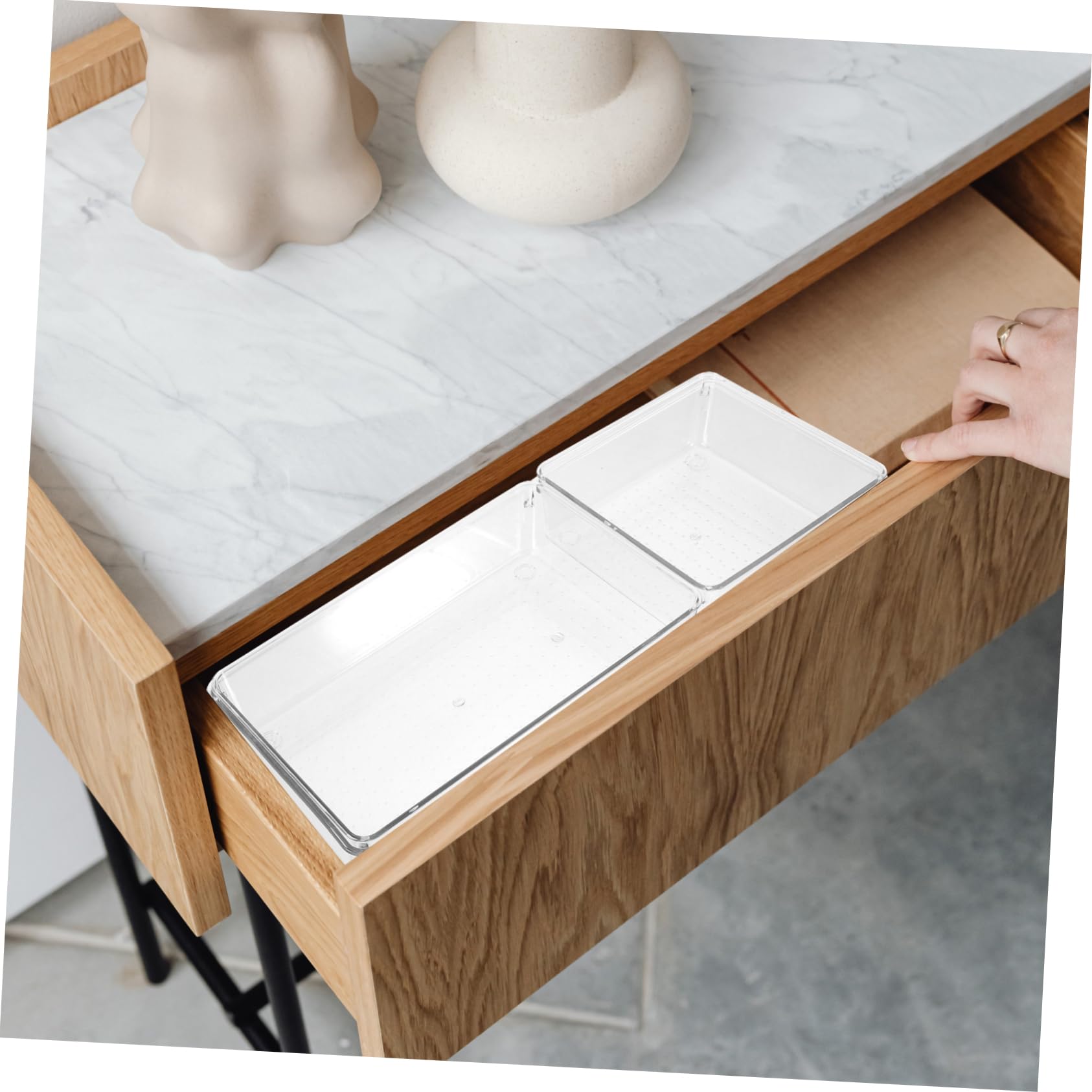 6pezzi Organizzatore di Cassetto per Cucina in Plastica Trasparente Contenitore di Inserimento per Ufficio e Casa