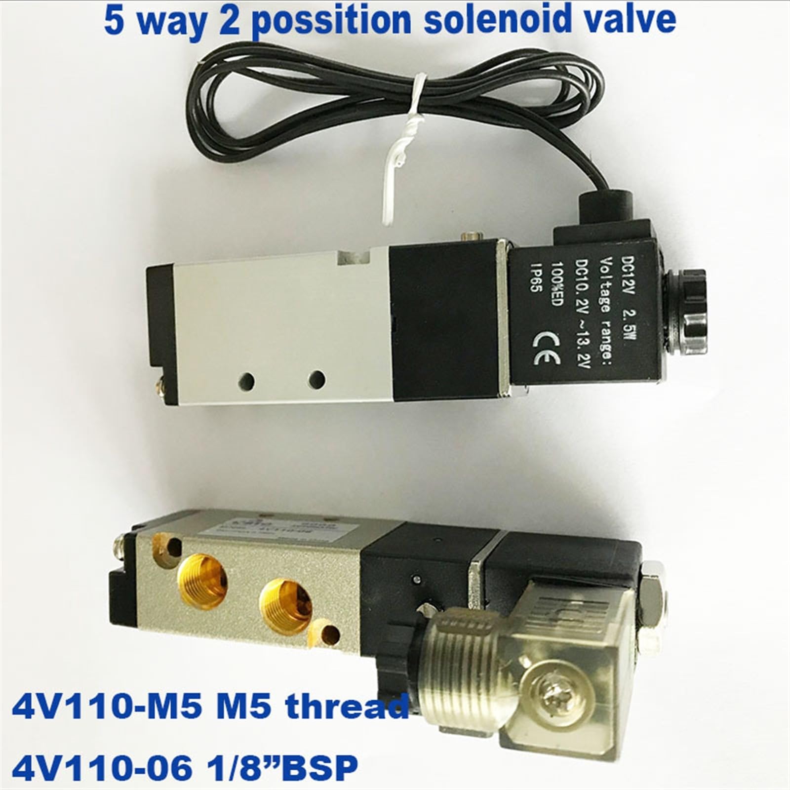 Válvula solenoide neumática 4V110-06 Puerto 4V110-M5 1/8 Pulgadas BSP M5 12V 24v DC 5/2 de Control vía con Conector Cable(220v-wire Lead Type,M5)