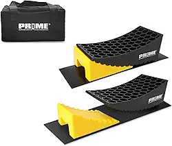 Pr1me Camper Leveler, pacote com 2 blocos de nivelamento RV, niveladores curvos HDPE, inclui 2 niveladores curvos, 2 calços, 2 tapetes antiderrapantes e bolsa de transporte