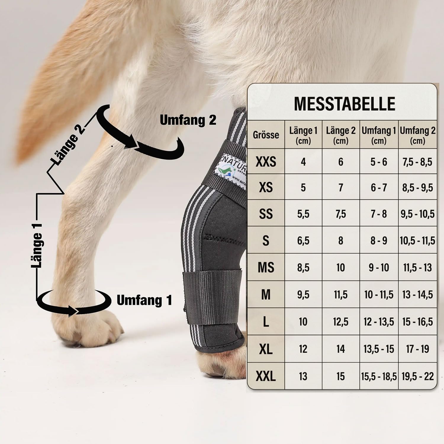 Nature Pet SPRUNGGELENK BANDAGE HUND HINTERBEIN – Sprunggelenk Bandage mit Leckschutz Hund – verstellbare Tarsal-Stulpen für Hunde zur Stabilisierung & Schutz des Hinterbeins – 165° Winkel/Größe L