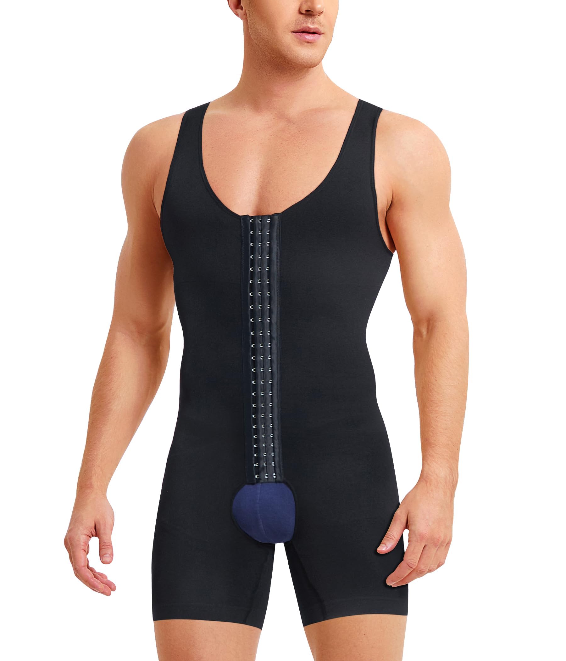 NALACALMen's Full Body Shaper, Compression Bodysuit Tummy Control, Slimming Suit Breathable Compression Shirts Shorts Slim Belly, 3XL - Black