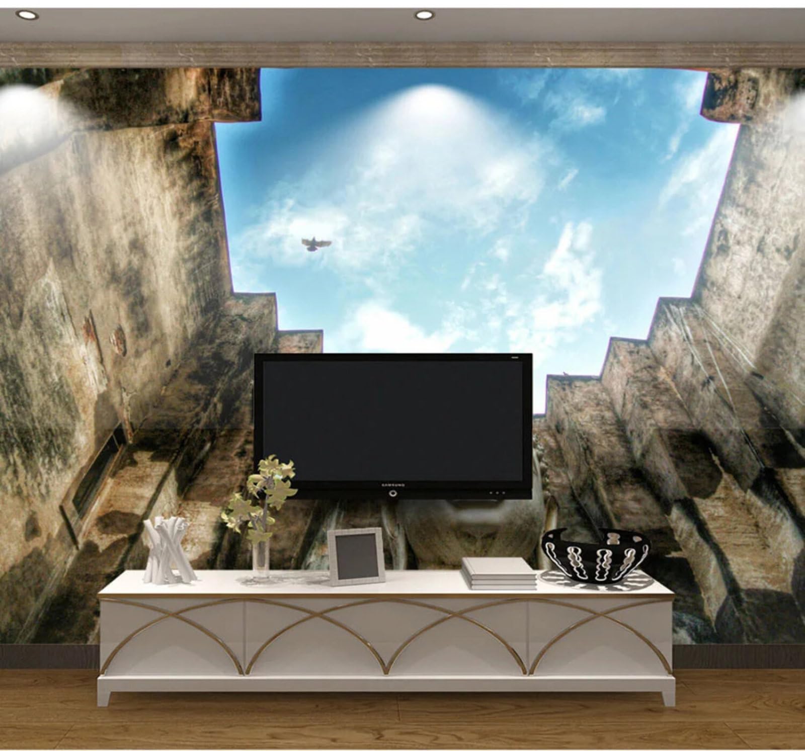 Wallpaper-3D-Xlm 350Cm×256Cm(B×H) Fresh Sky Solemn Buddha Statue Art 3D Wallpaper Easy Install Feature Office Living Room Sofa Bedroom Tv Background Wall Decoration-350Cm×256Cm