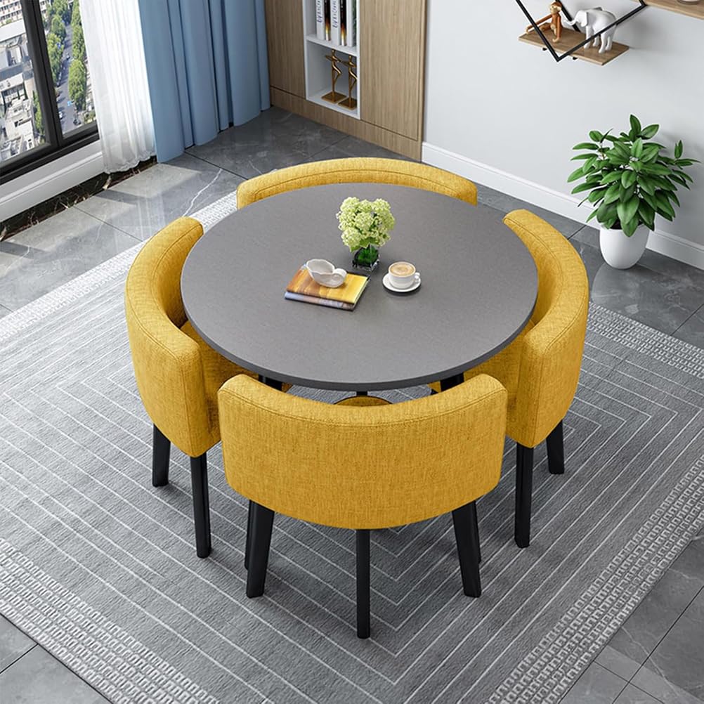 AYCDL Modern Dining Table Set with 4 Durable Chairs Compact Round/Square Kitchen Furniture Ideal for Home Conference and Meeting Rooms 90cm Size Stylish Rec,15-90cm