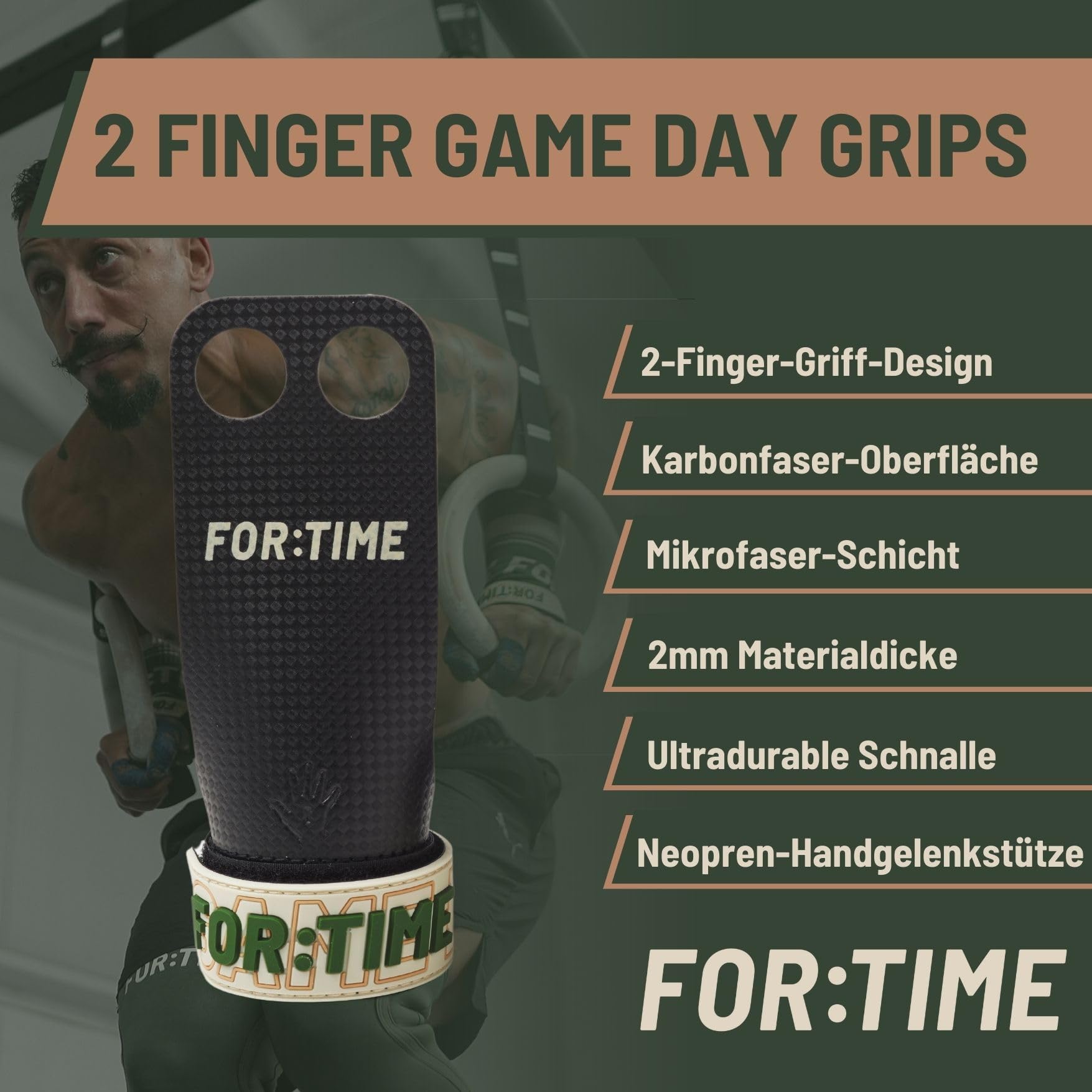 FOR:TIME FITNESS - Impugnature per allenamenti di crossfit e ginnastica -Protezione per le mani i ultra adesiva con supporto per il polso - Guanti da palestra per pull up, accessori sollevamento pesi